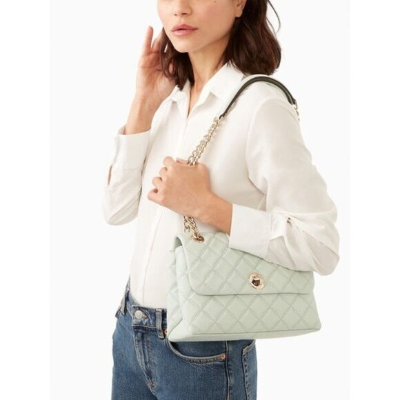 Kate Spade Natalia Quilted Leather Medium Flap Chain Shoulder Bag Crossbody - Picture 10 of 10